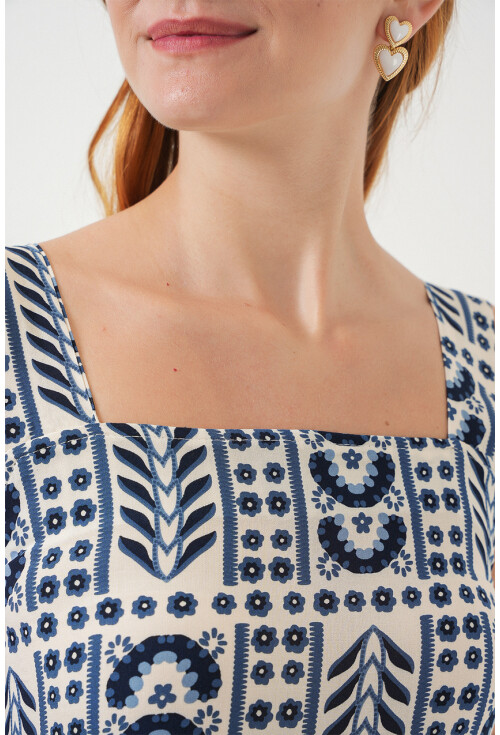 Kadın Desenli Askılı Midi Elbise 2577