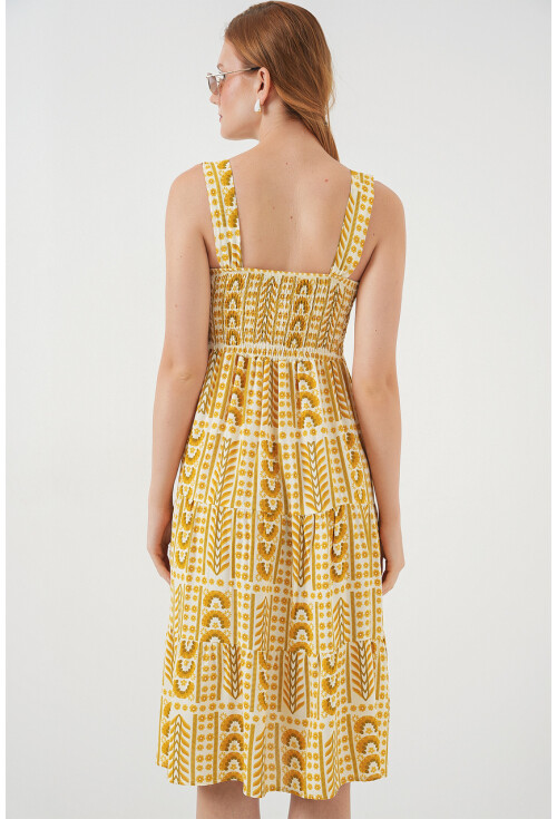 Kadın Desenli Askılı Midi Elbise 2577