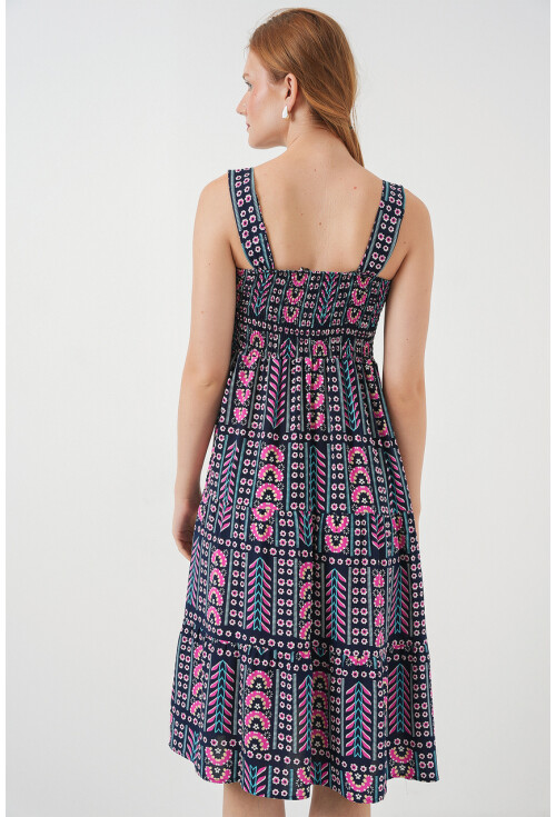 Kadın Desenli Askılı Midi Elbise 2577