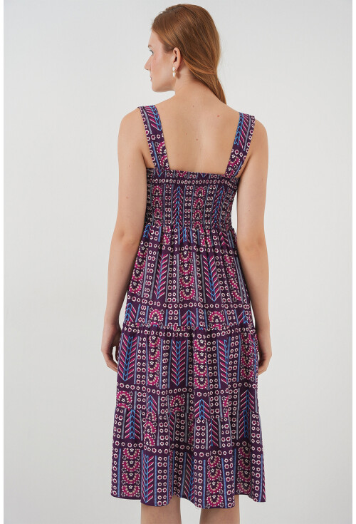 Kadın Desenli Askılı Midi Elbise 2577