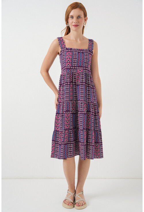 Kadın Desenli Askılı Midi Elbise 2577