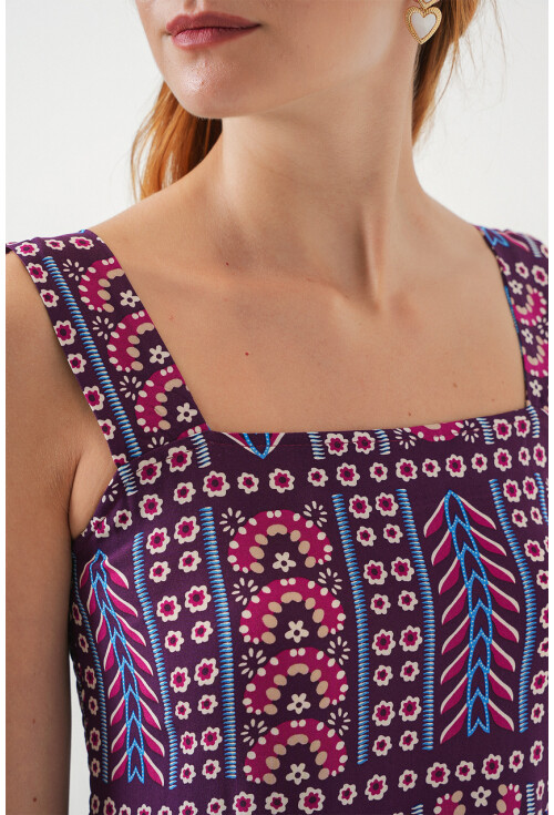 Kadın Desenli Askılı Midi Elbise 2577