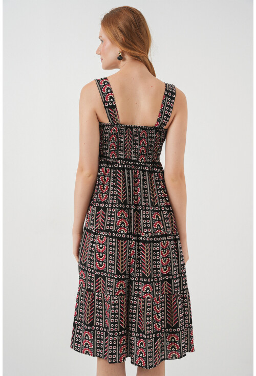 Kadın Desenli Askılı Midi Elbise 2577