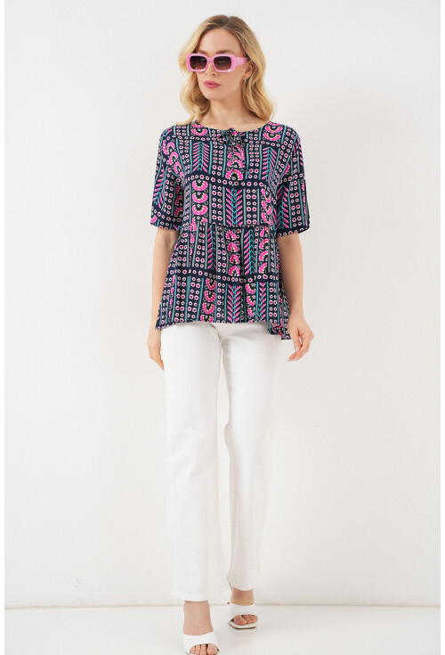 Kadın Desenli Kısa Kol Bluz 969