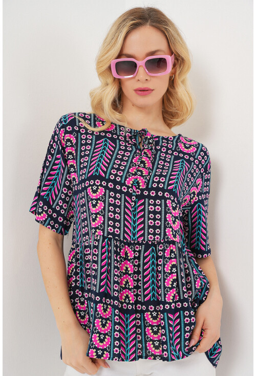 Kadın Desenli Kısa Kol Bluz 969