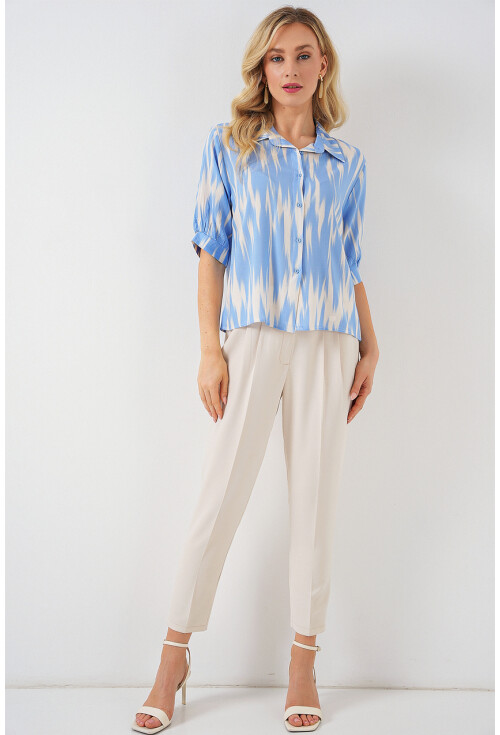 Kadın Desenli Kısa Kol Crop Gömlek 20337