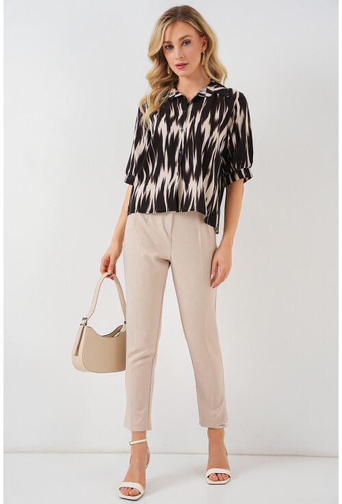 Kadın Desenli Kısa Kol Crop Gömlek 20337