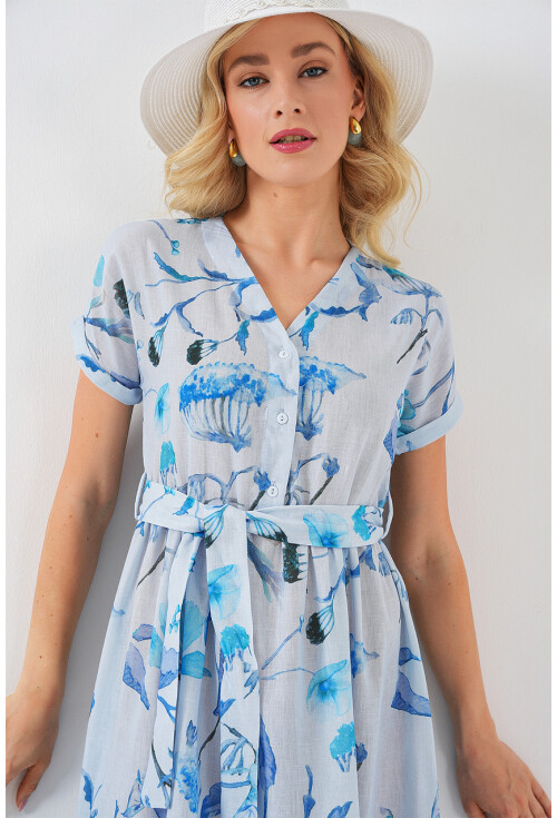 Kadın Desenli Kısa Kol Elbise 2558