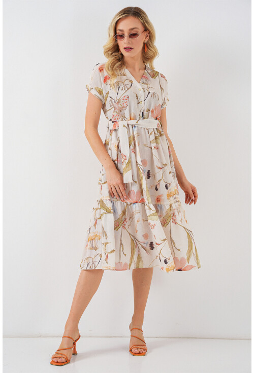 Kadın Desenli Kısa Kol Elbise 2558