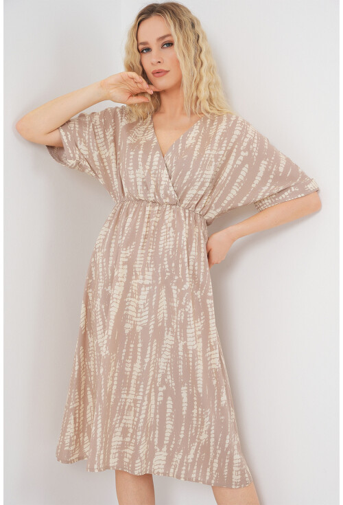 Kadın Desenli Kısa Kol Elbise 2569