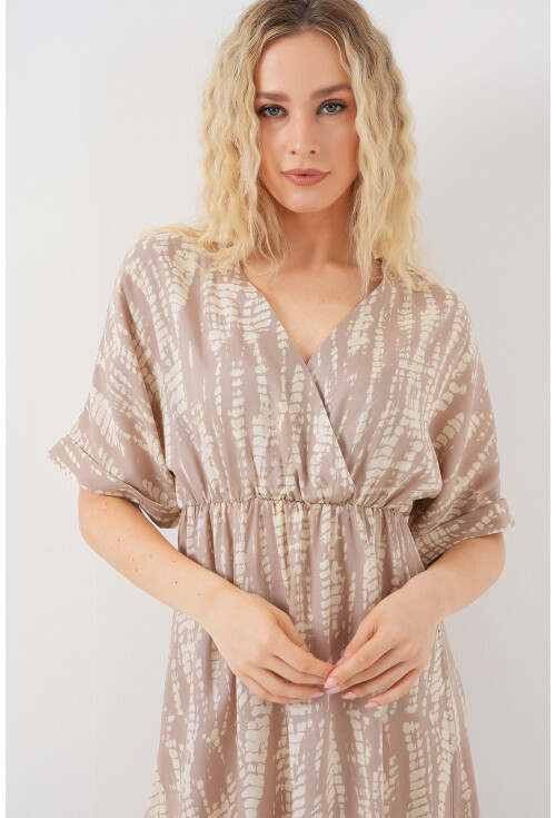 Kadın Desenli Kısa Kol Elbise 2569