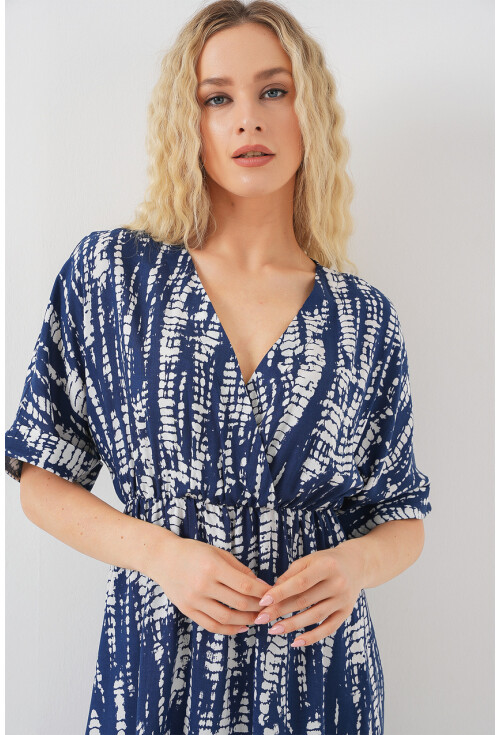 Kadın Desenli Kısa Kol Elbise 2569