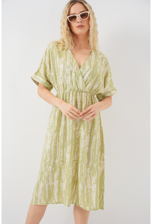 Kadın Desenli Kısa Kol Elbise 2569