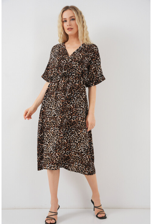 Kadın Desenli Kısa Kol Elbise 2569