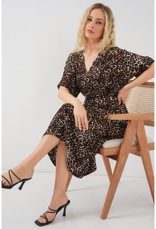 Kadın Desenli Kısa Kol Elbise 2569