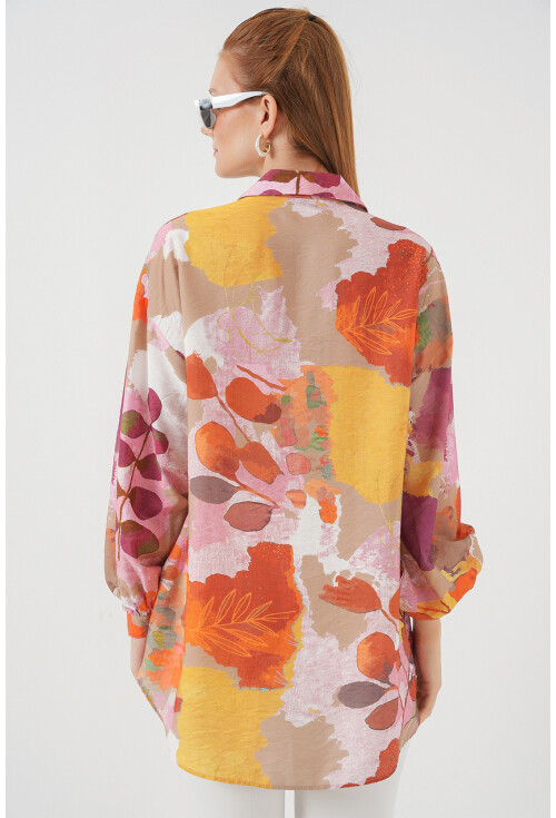 Kadın Desenli Overize Gömlek Tunik 5971