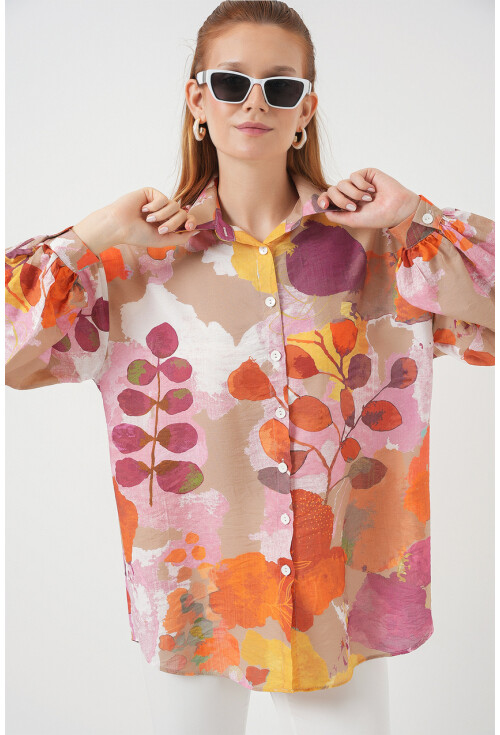 Kadın Desenli Overize Gömlek Tunik 5971