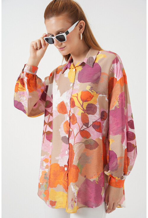 Kadın Desenli Overize Gömlek Tunik 5971