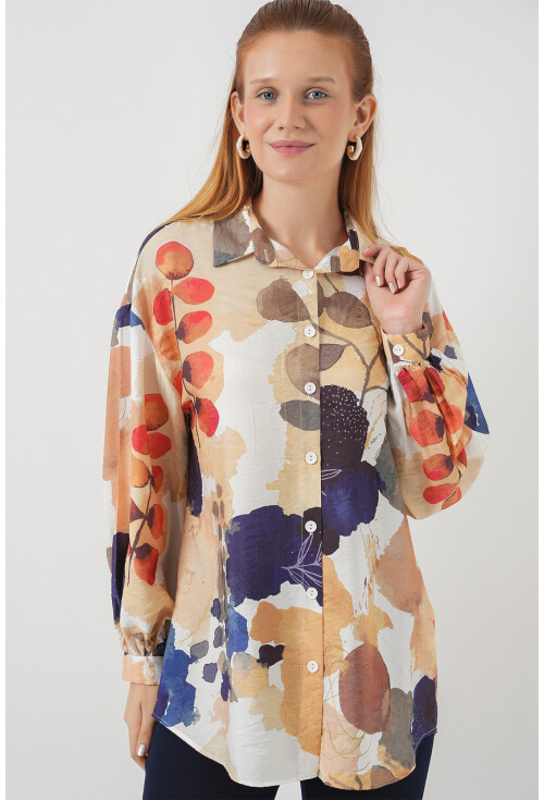 Kadın Desenli Overize Gömlek Tunik 5971