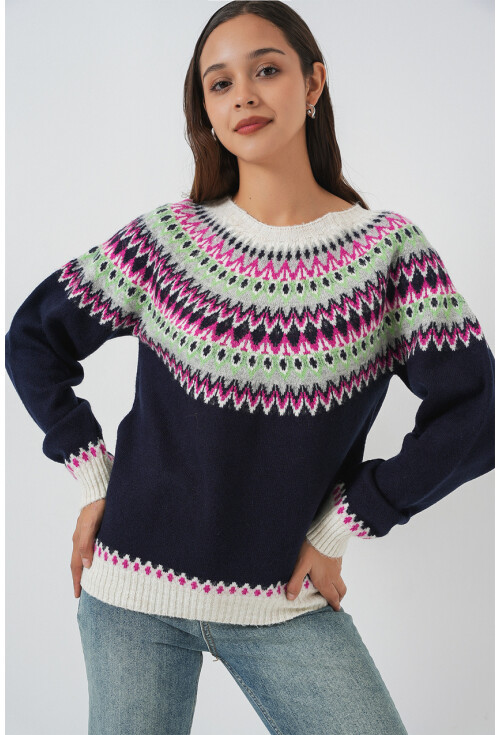 Kadın Desenli Triko Kazak 15932