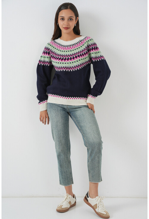 Kadın Desenli Triko Kazak 15932