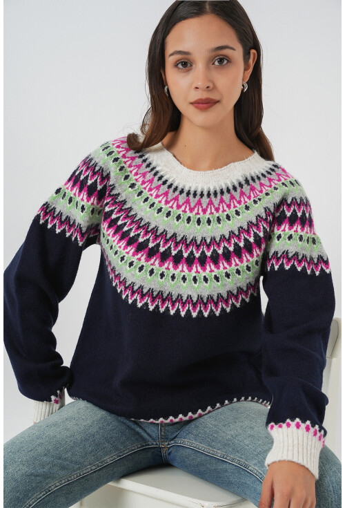 Kadın Desenli Triko Kazak 15932