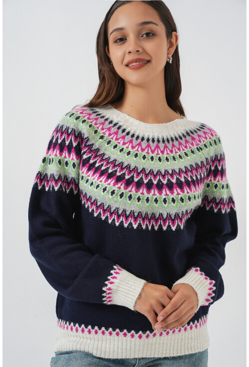 Kadın Desenli Triko Kazak 15932