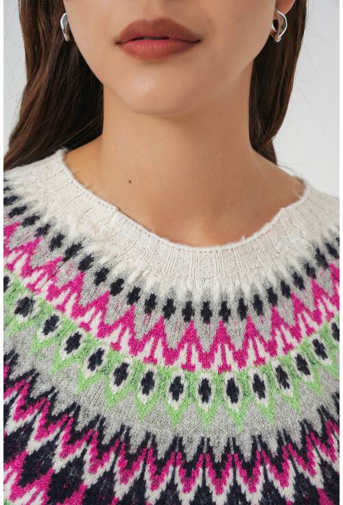 Kadın Desenli Triko Kazak 15932