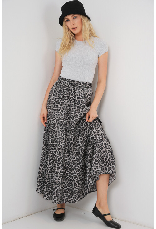 Kadın Desenli Uzun Etek 8053