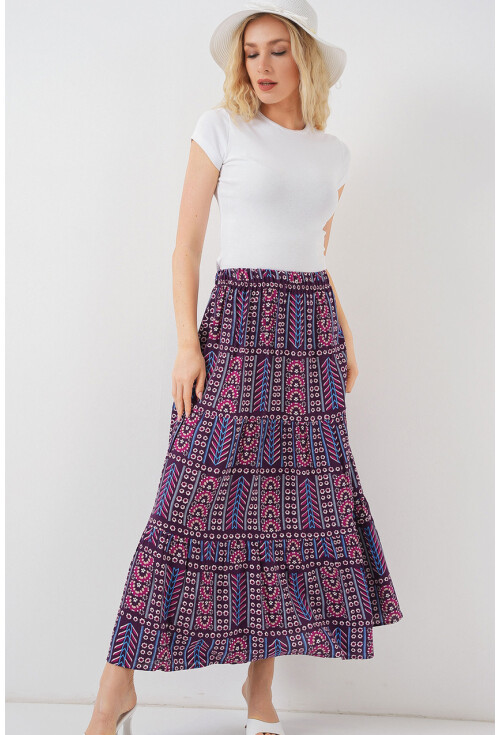 Kadın Desenli Uzun Etek 8053