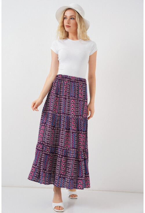 Kadın Desenli Uzun Etek 8053