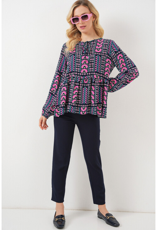 Kadın Desenli Uzun Kol Bluz 970
