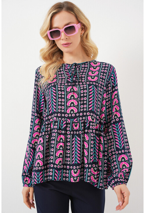 Kadın Desenli Uzun Kol Bluz 970