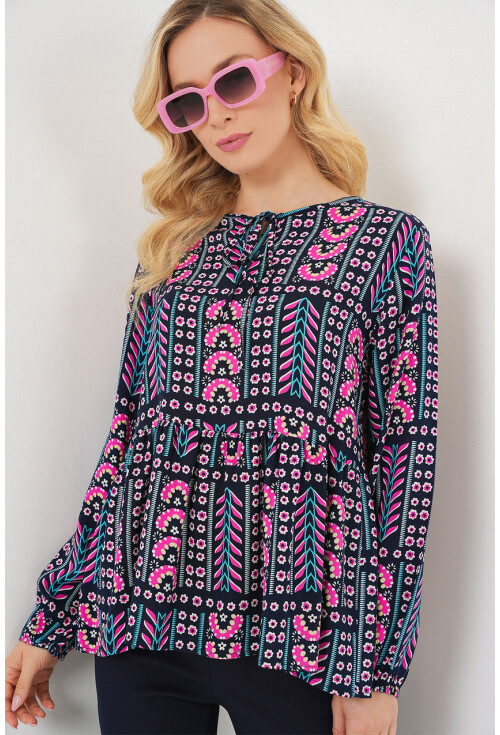 Kadın Desenli Uzun Kol Bluz 970