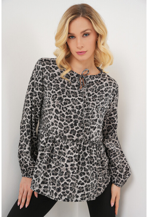 Kadın Desenli Uzun Kol Bluz 970