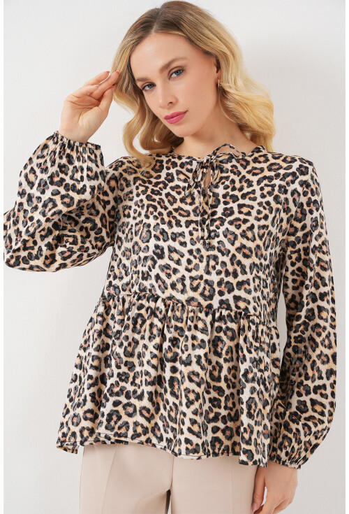 Kadın Desenli Uzun Kol Bluz 970