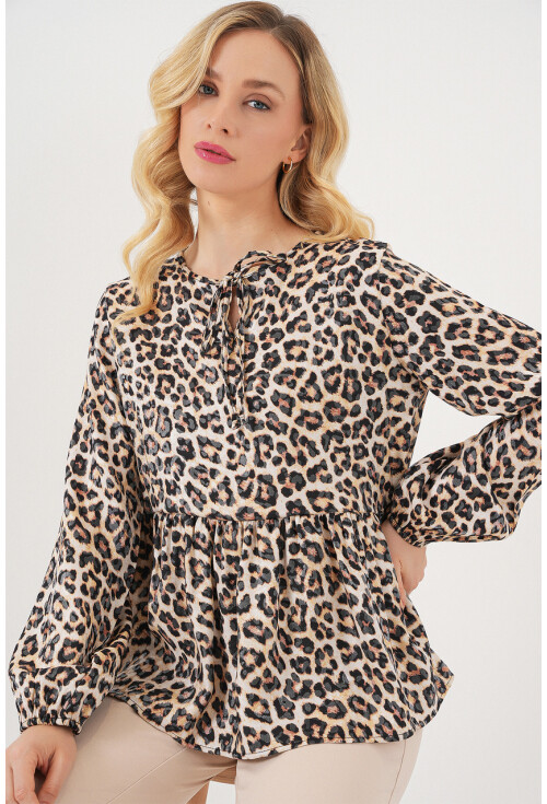 Kadın Desenli Uzun Kol Bluz 970