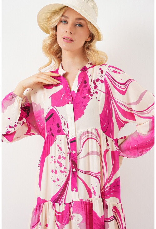 Kadın Desenli Uzun Tesettür Elbise 2585