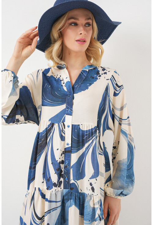 Kadın Desenli Uzun Tesettür Elbise 2585