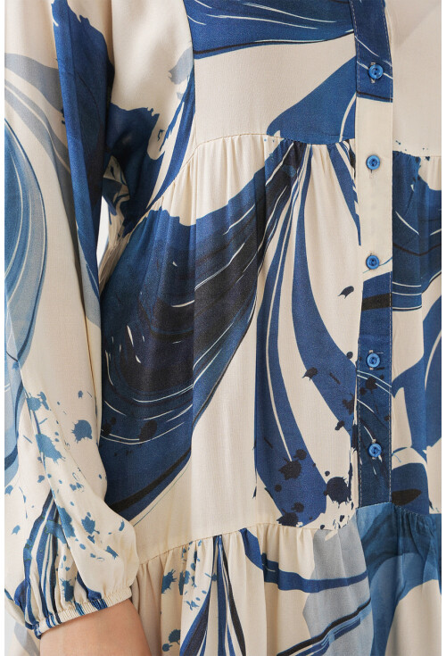 Kadın Desenli Uzun Tesettür Elbise 2585