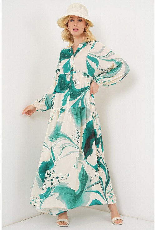 Kadın Desenli Uzun Tesettür Elbise 2585