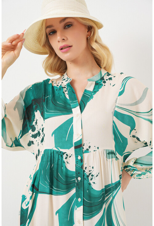 Kadın Desenli Uzun Tesettür Elbise 2585