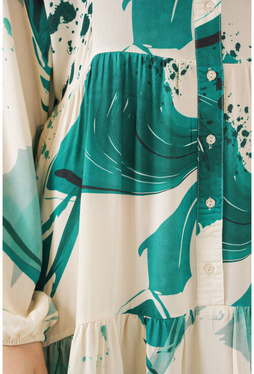 Kadın Desenli Uzun Tesettür Elbise 2585