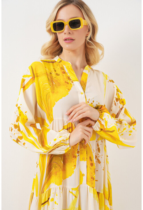 Kadın Desenli Uzun Tesettür Elbise 2585