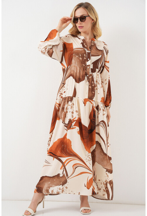 Kadın Desenli Uzun Tesettür Elbise 2585