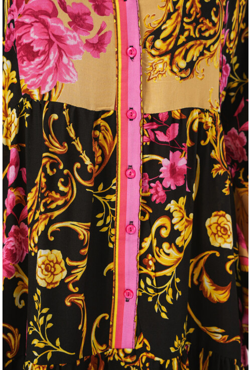 Kadın Desenli Uzun Tesettür Elbise 2585