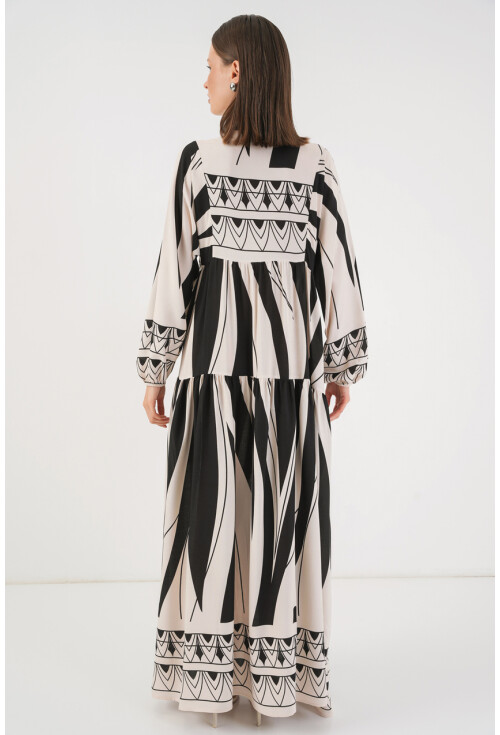 Kadın Desenli Uzun Tesettür Elbise 2585