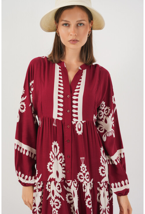 Kadın Desenli Uzun Tesettür Elbise 2585