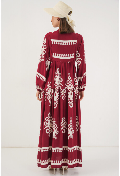 Kadın Desenli Uzun Tesettür Elbise 2585