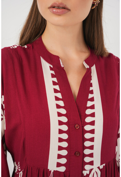 Kadın Desenli Uzun Tesettür Elbise 2585